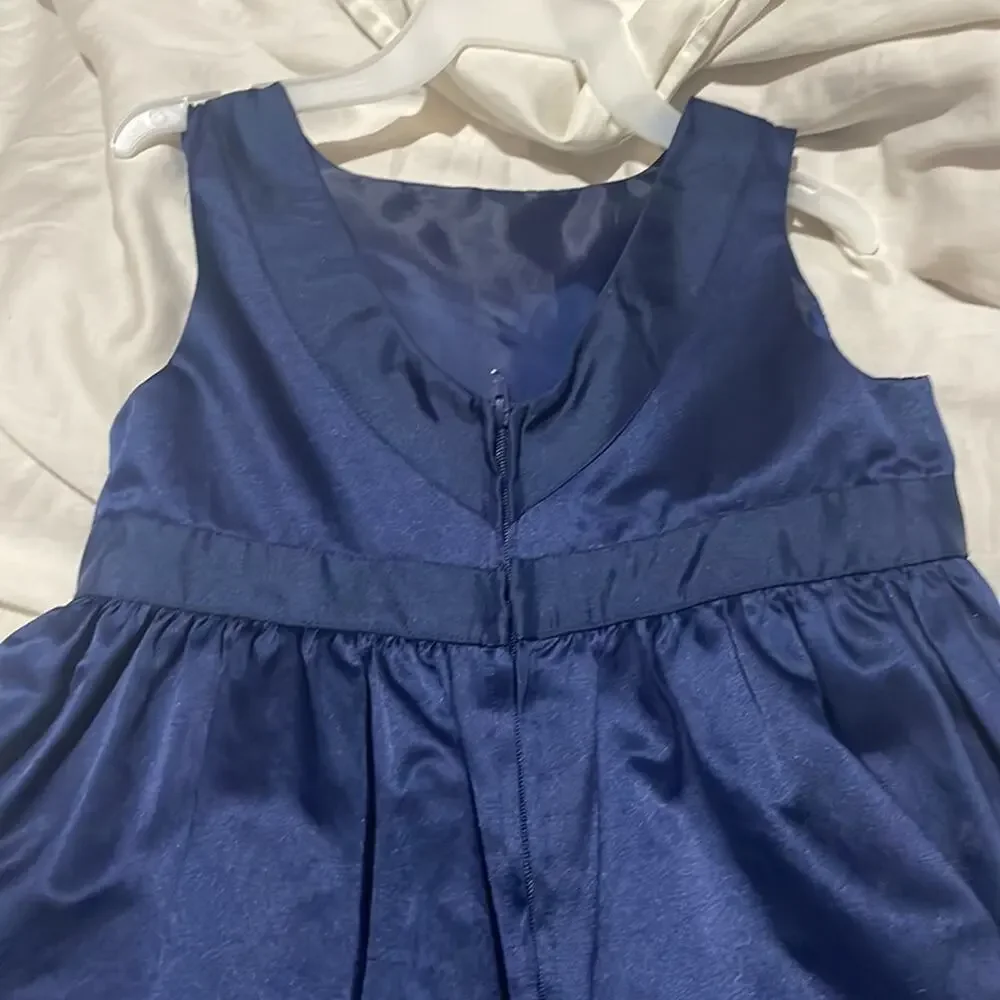 Gymboree 6 navy blue sateen cotton polyester dress euc worn once back zipper